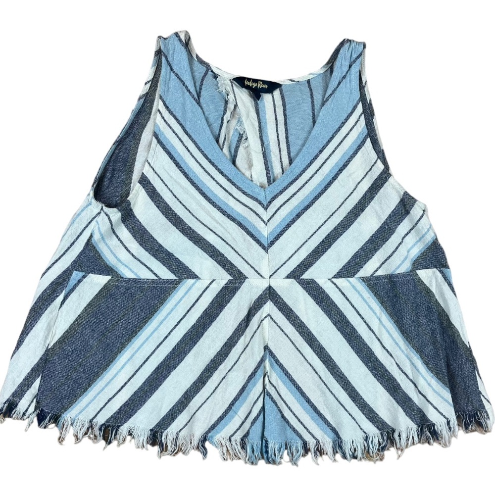 Indigo Rein Tank Size Medium Raw Hem Cute Open Back Linen/Rayon (Gauze)